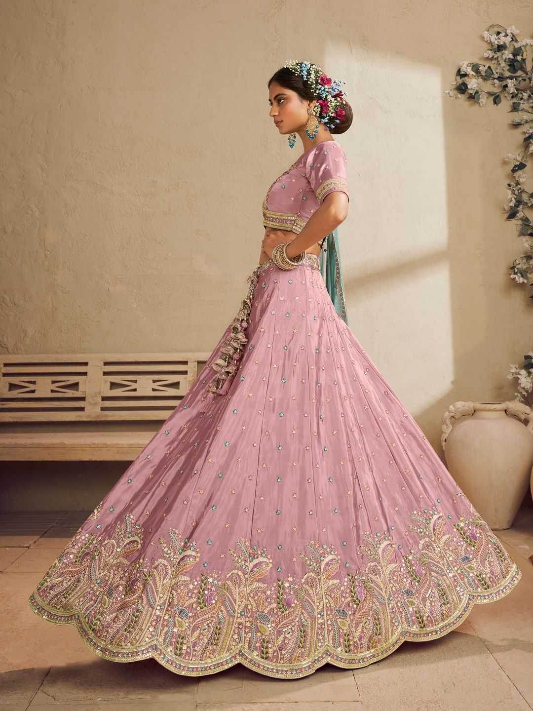 Satin Silk Designer Pink Lehenga - MYLUXURY LANE ENTERPRISE